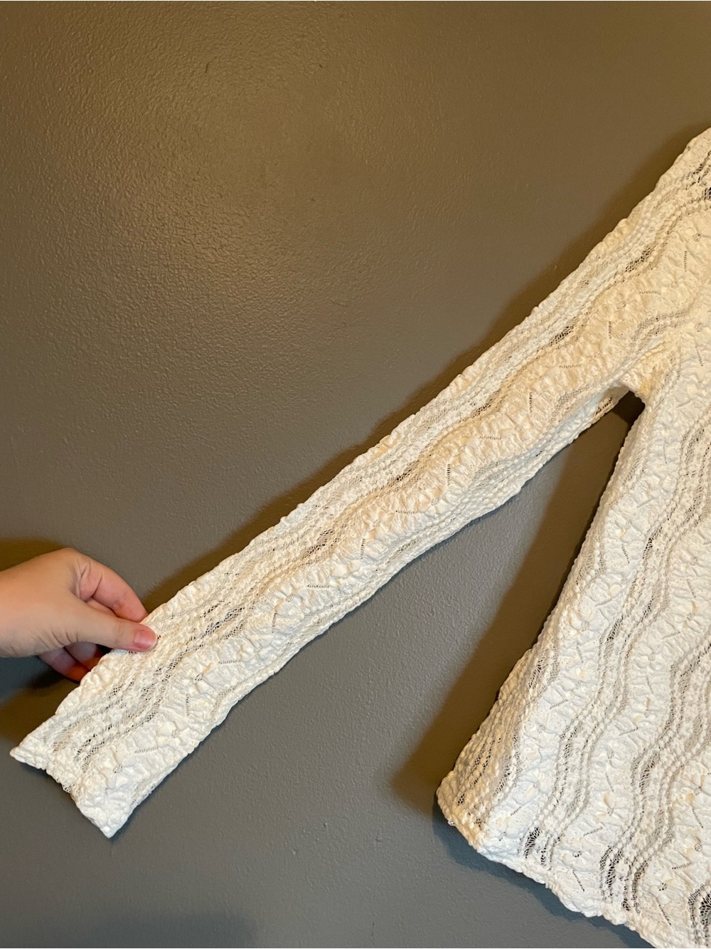 NWT Mango MNG Sz Med Off-White Lace Long Sleeve Perkins Collar Blouse Top Rt $46 - Picture 7 of 16